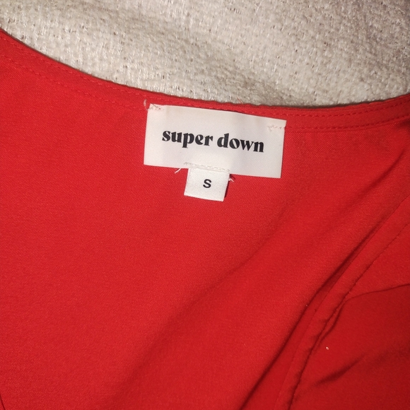 superdown Red Short Sleeve Wrap Mini Dress with Side Tie - Picture 3 of 3